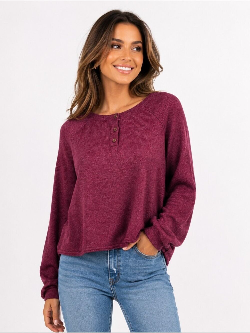 NWOT Honeydew Pullover Top M Burgundy Long Sleeve
